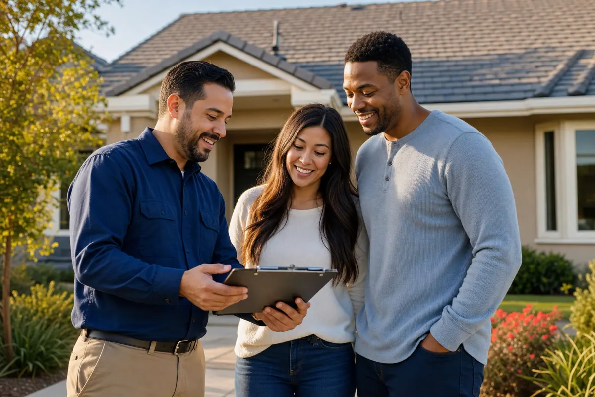 California homeowners receiving a roofing estimate from a local provider — California Roof Pro